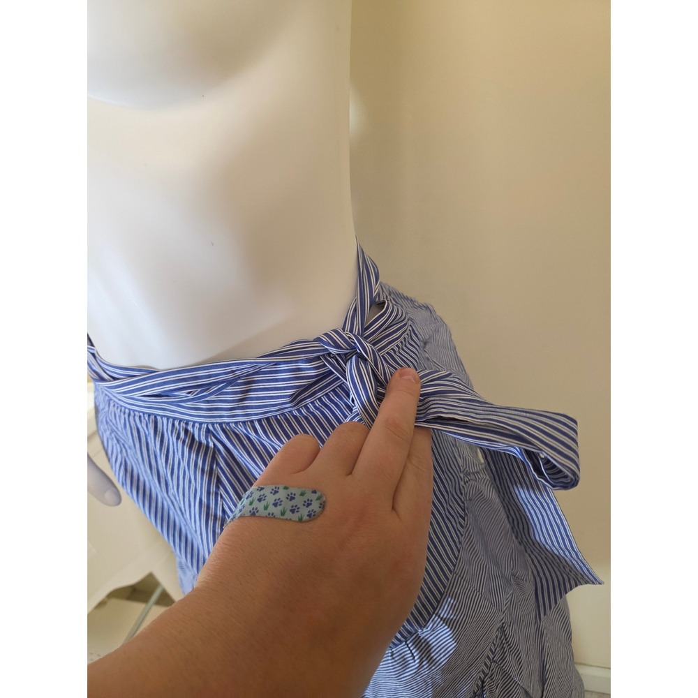 Parker Blue White Striped Cotton Ruffle Mini Skirt Side‎ Tie Wrap Small - Picture 7 of 12